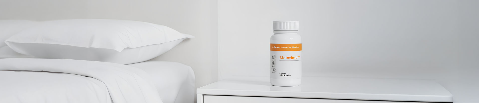Banner promocional do suplemento Melotime para sono contínuo, categoria Volta ao Equilíbrio, com a frase: Durma a noite inteira.